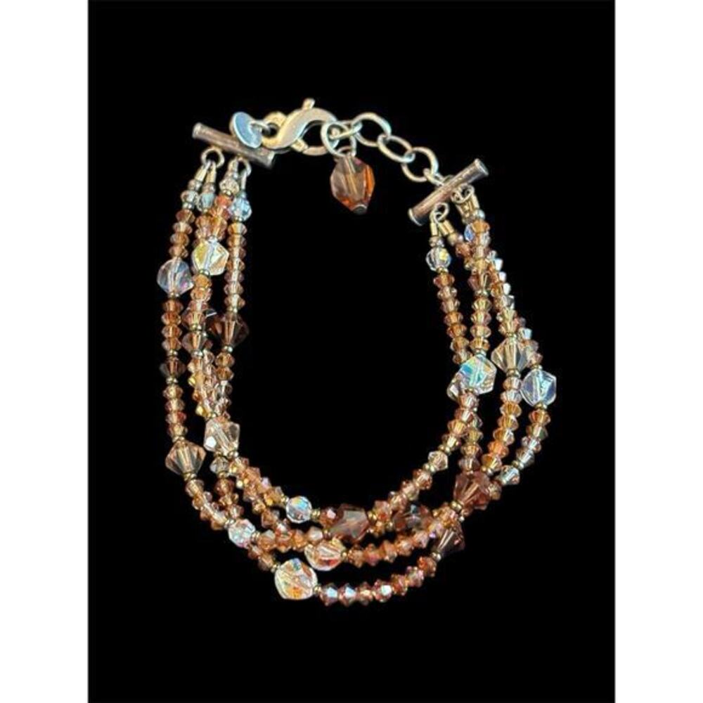 Vtg Swarovski Cognac Crystal Multi Strand Bracelet Sterling Silver Emily Ray